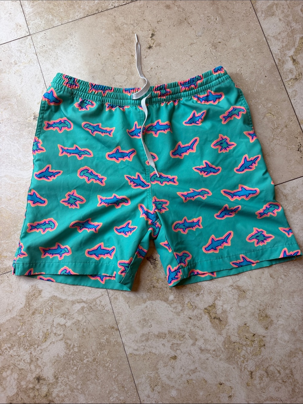 Chubbies Aqua Shark Print Swim Shorts